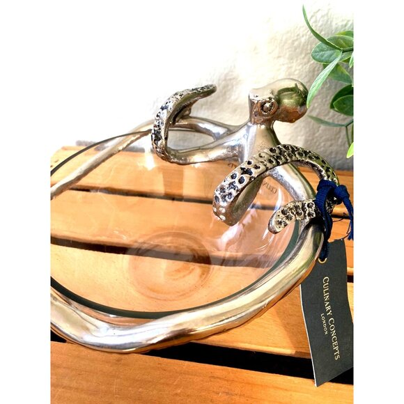 Culinary Concepts London Silver Plated Octopus Embedded Clear Bowl With Tags - Picture 9 of 15